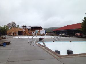 Pool deck and building
