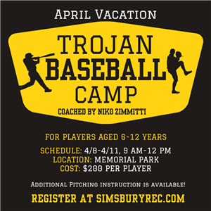 April Vacation Baseball Camp (black and yellow flyer )